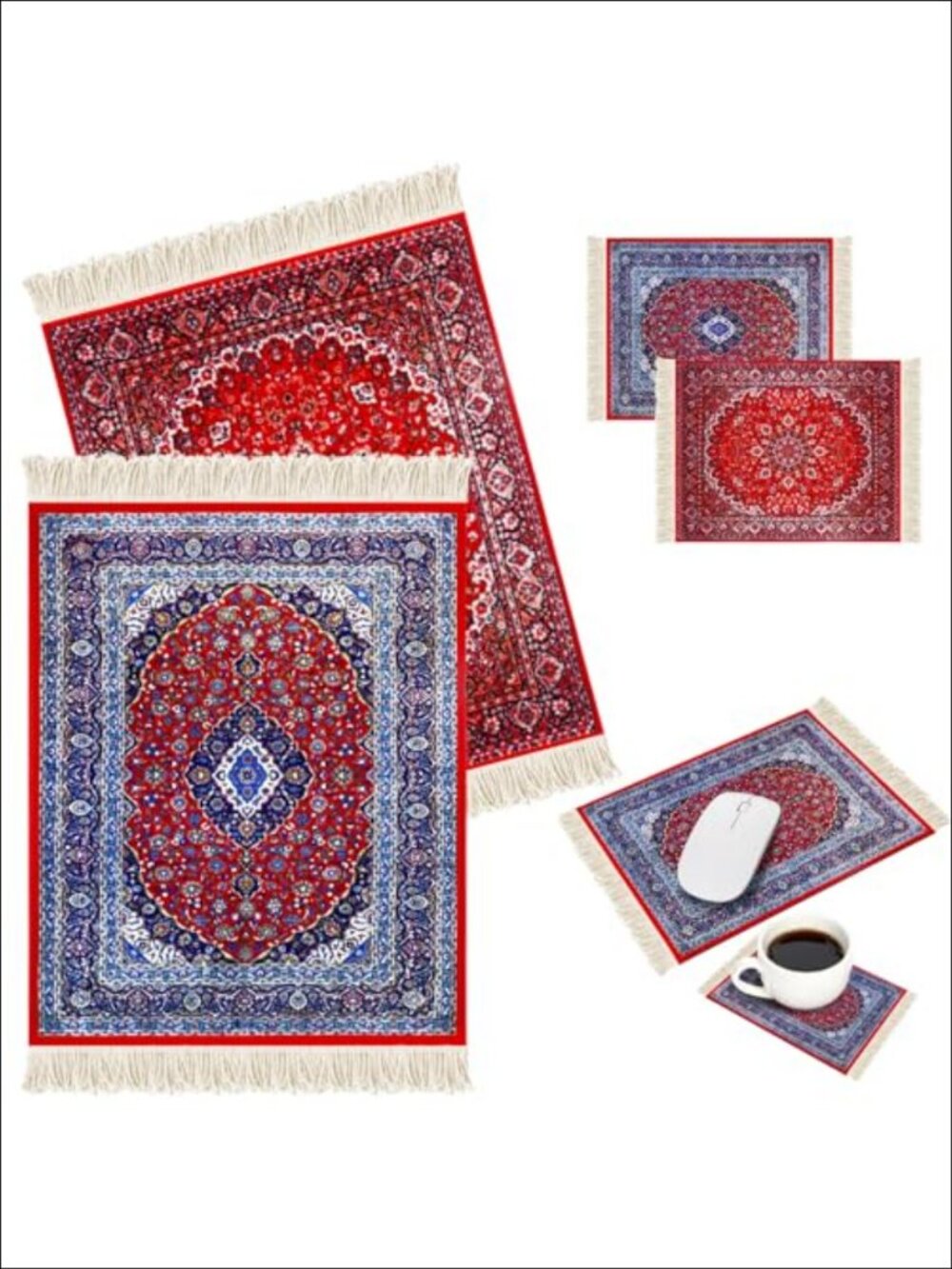 Oriental Floral Carpet Mouse Pad Set with Coasters Cloth Desk Accessories